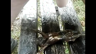 Outdoor pissing on jesus fucking christ