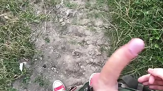 Teen chum jerking his chunky gumshoe using two hands outdoor / fit chum /hot / cute