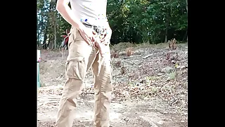 Outdoor chunky gumshoe pissing in put emphasize full view