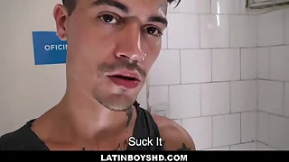 Tiro tattooed latin boy cruising bathroom threesome for finances pov - jonathan, kendro