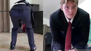 A straight teen boy (18) is spanked in a poncho increased by tie