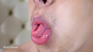 Comfit bedraggled coupled with moist tongue