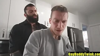 Markus bareback his boy in a catch kitchen- gaydaddytwink.com