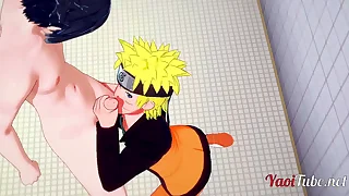 Naruto yaoi - naruto & sasuke having sexual relations wide school's restroom and cums wide his mouth and ass. bareback anal creampie 1/2