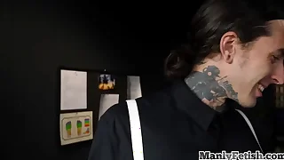 Inked sissy brace barebacking in couple during erotic session