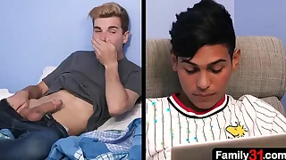 Foreign exchange student fucked hard by older man and his stepson