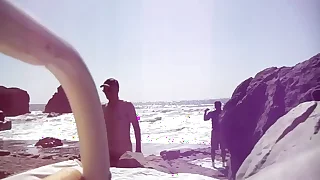 Jump over afternoon at a undress beach