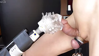 Japanese guy's shaved penis masturbation! count out with 3 weights on my testicles! amuse ahead to my cumshot! no17