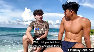 Latin elated boys go out up the beach