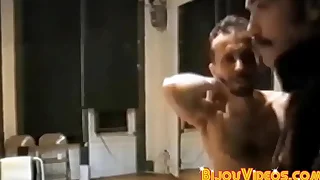 Vintage policeman catches group of guys orgy banging