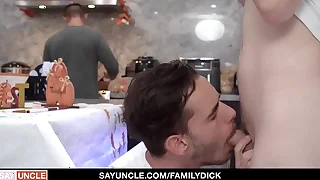 Muscle stepdaddy bangs his 2 gay stepsons in triad